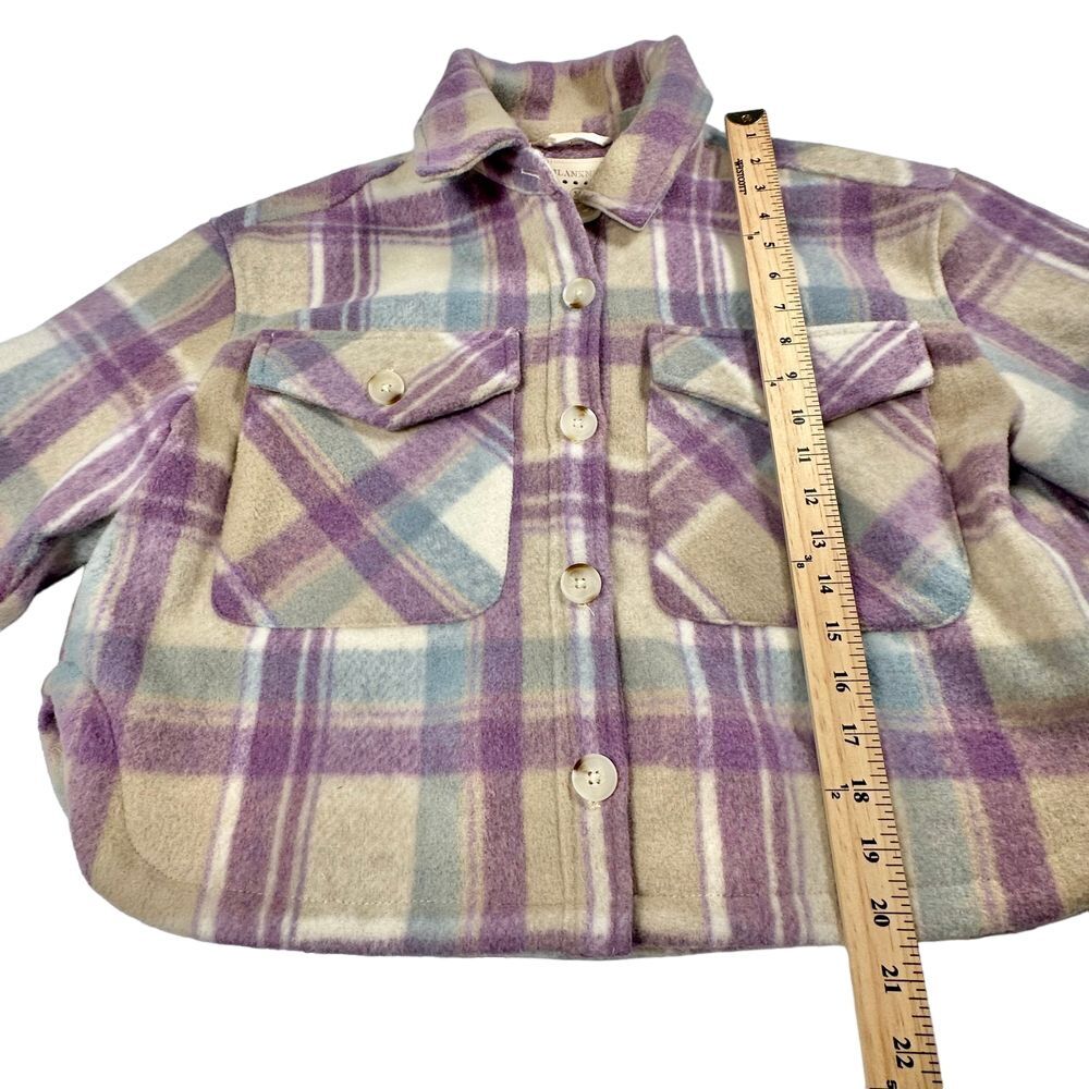 Blank NYC Shacket Medium Lavender Purple Plaid Cropped‎ Button Up Jacket Shirt - Picture 8 of 10
